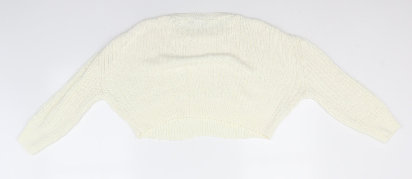 Preworn Womens Ivory Round Neck  Acrylic Pullover Jumper Size L