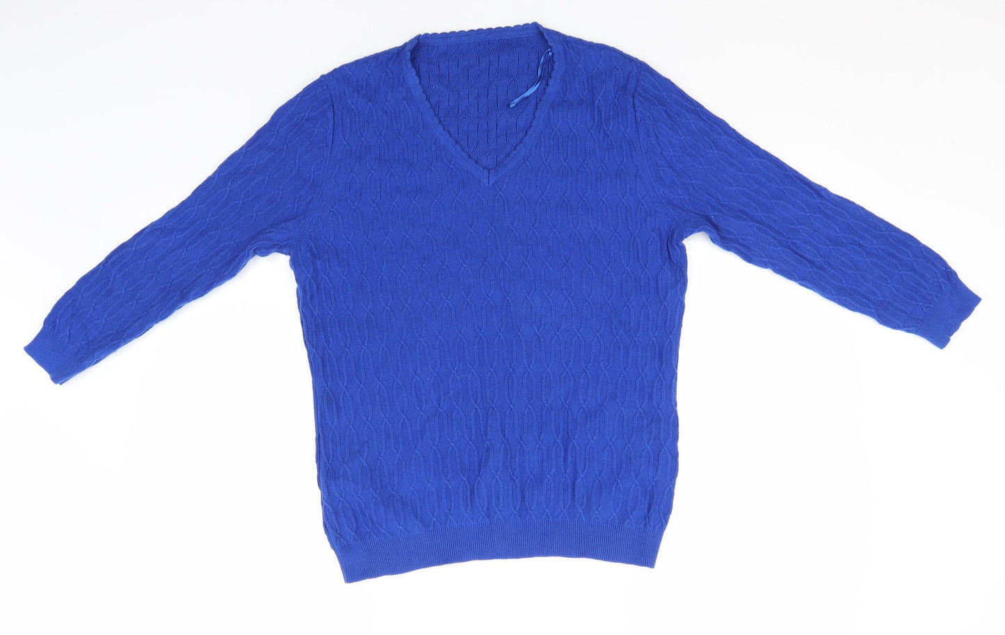Preworn Womens Blue V-Neck  Cotton Pullover Jumper