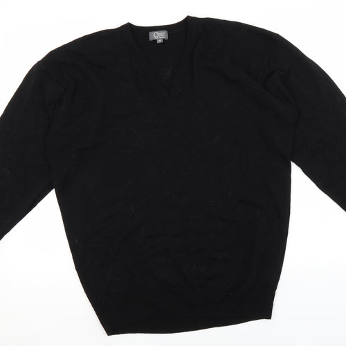 Classic Collection Mens Black V-Neck  Wool Pullover Jumper Size M