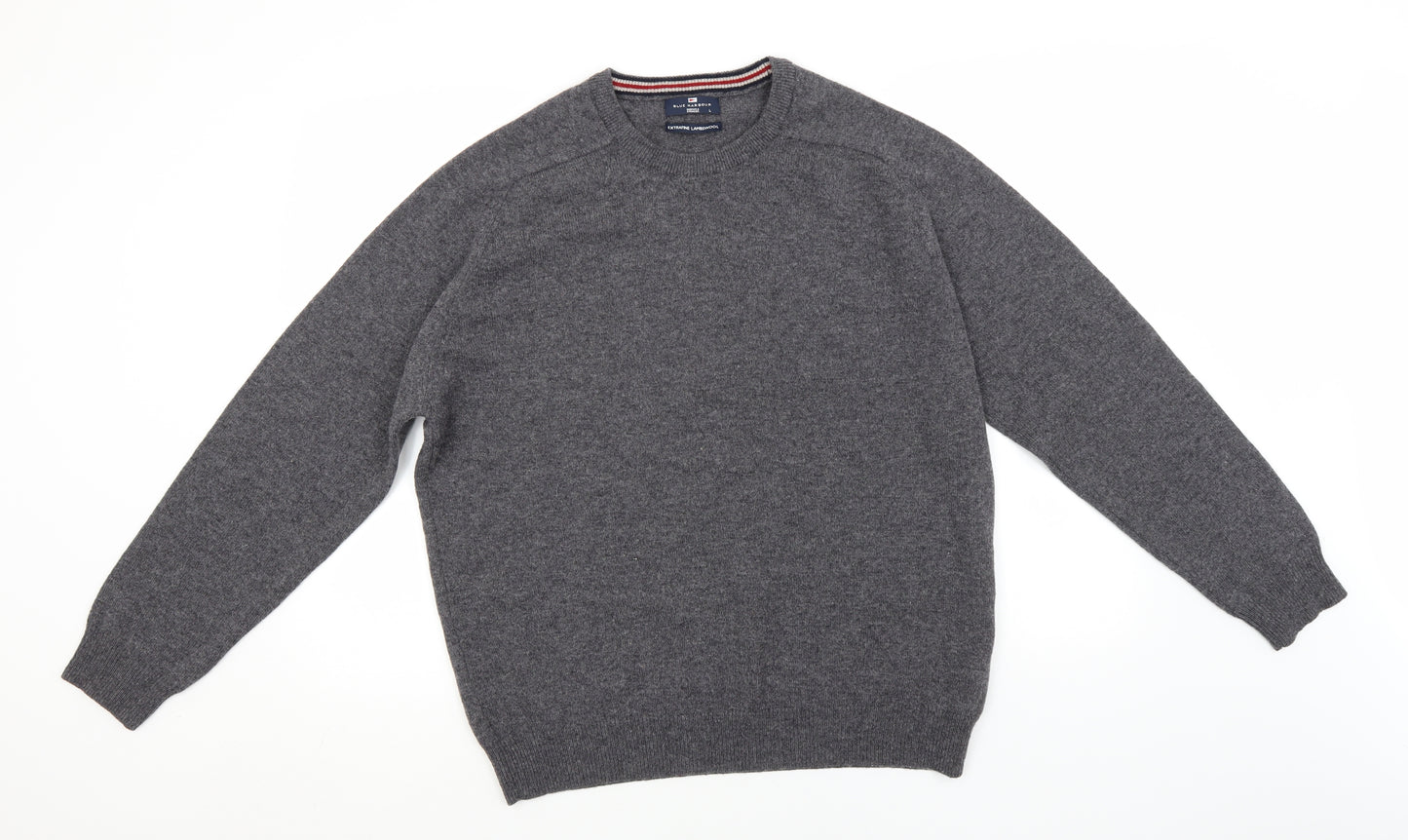 Blue Harbour Mens Grey Round Neck  Wool Pullover Jumper Size L