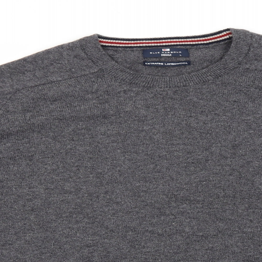 Blue Harbour Mens Grey Round Neck  Wool Pullover Jumper Size L