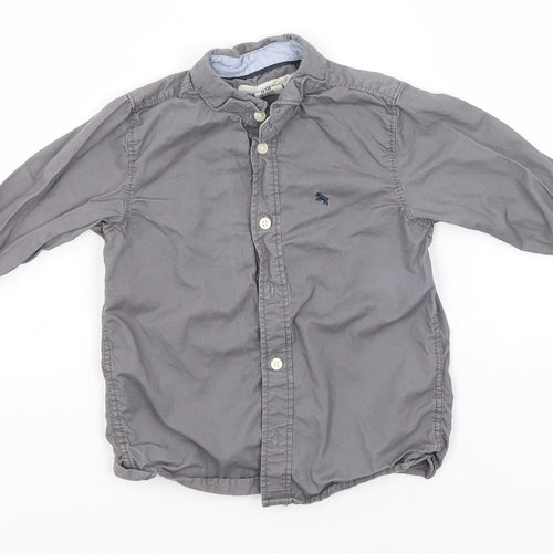 Preworn Boys Grey  Cotton Basic Button-Up Size 3-4 Years Collared
