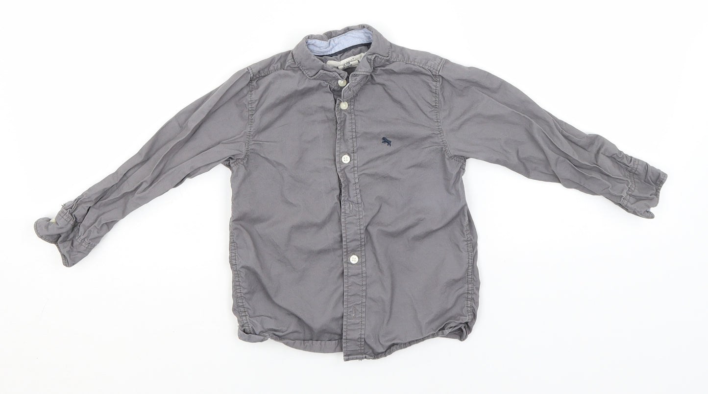 Preworn Boys Grey  Cotton Basic Button-Up Size 3-4 Years Collared
