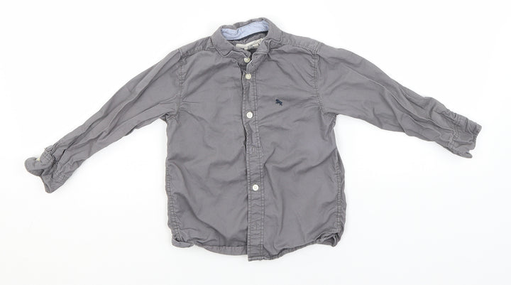 Preworn Boys Grey  Cotton Basic Button-Up Size 3-4 Years Collared