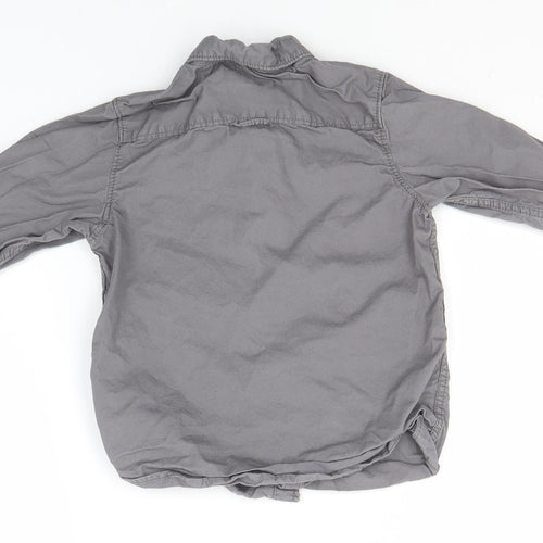 Preworn Boys Grey  Cotton Basic Button-Up Size 3-4 Years Collared