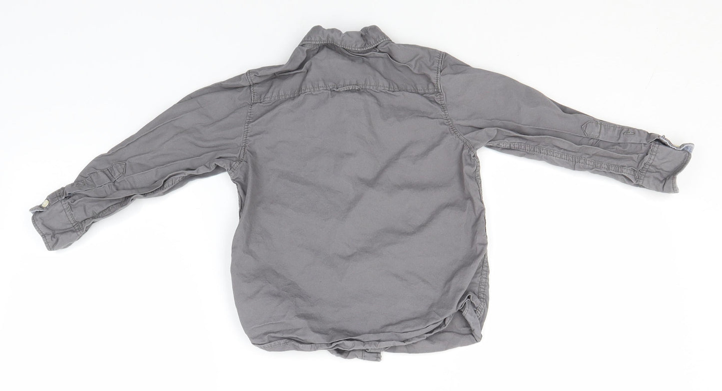 Preworn Boys Grey  Cotton Basic Button-Up Size 3-4 Years Collared