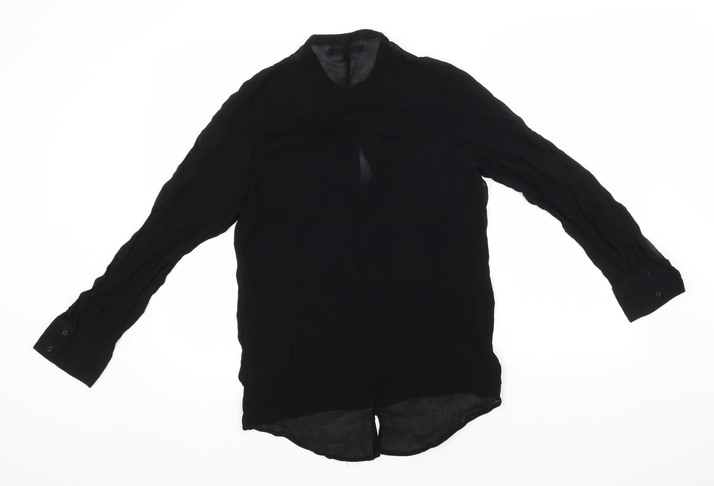 NEXT Womens Black  Viscose Basic Button-Up Size 12 Crew Neck