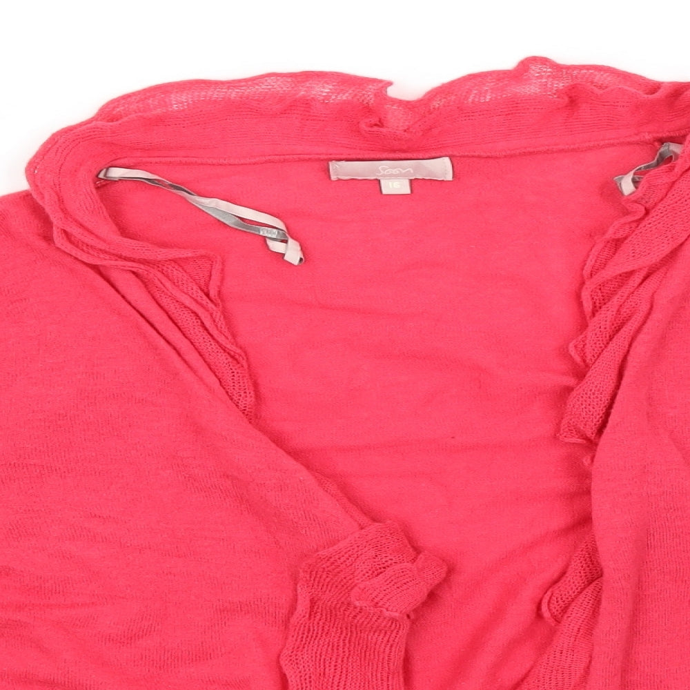 Soon Womens Pink Round Neck  Linen Cardigan Jumper Size 16