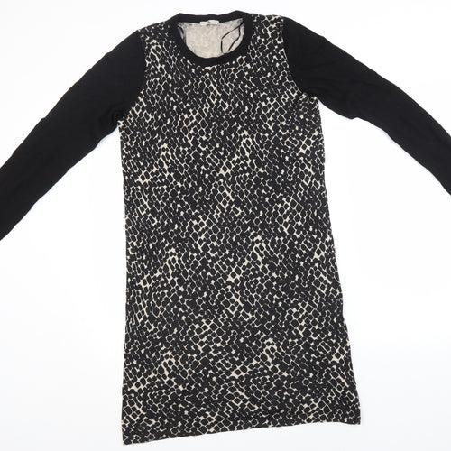 TU Womens Black Animal Print Polyamide T-Shirt Dress  Size 14  Round Neck