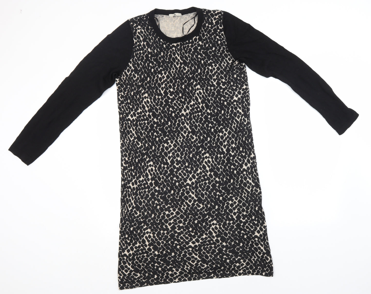 TU Womens Black Animal Print Polyamide T-Shirt Dress  Size 14  Round Neck