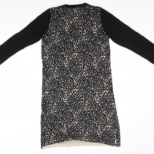 TU Womens Black Animal Print Polyamide T-Shirt Dress  Size 14  Round Neck