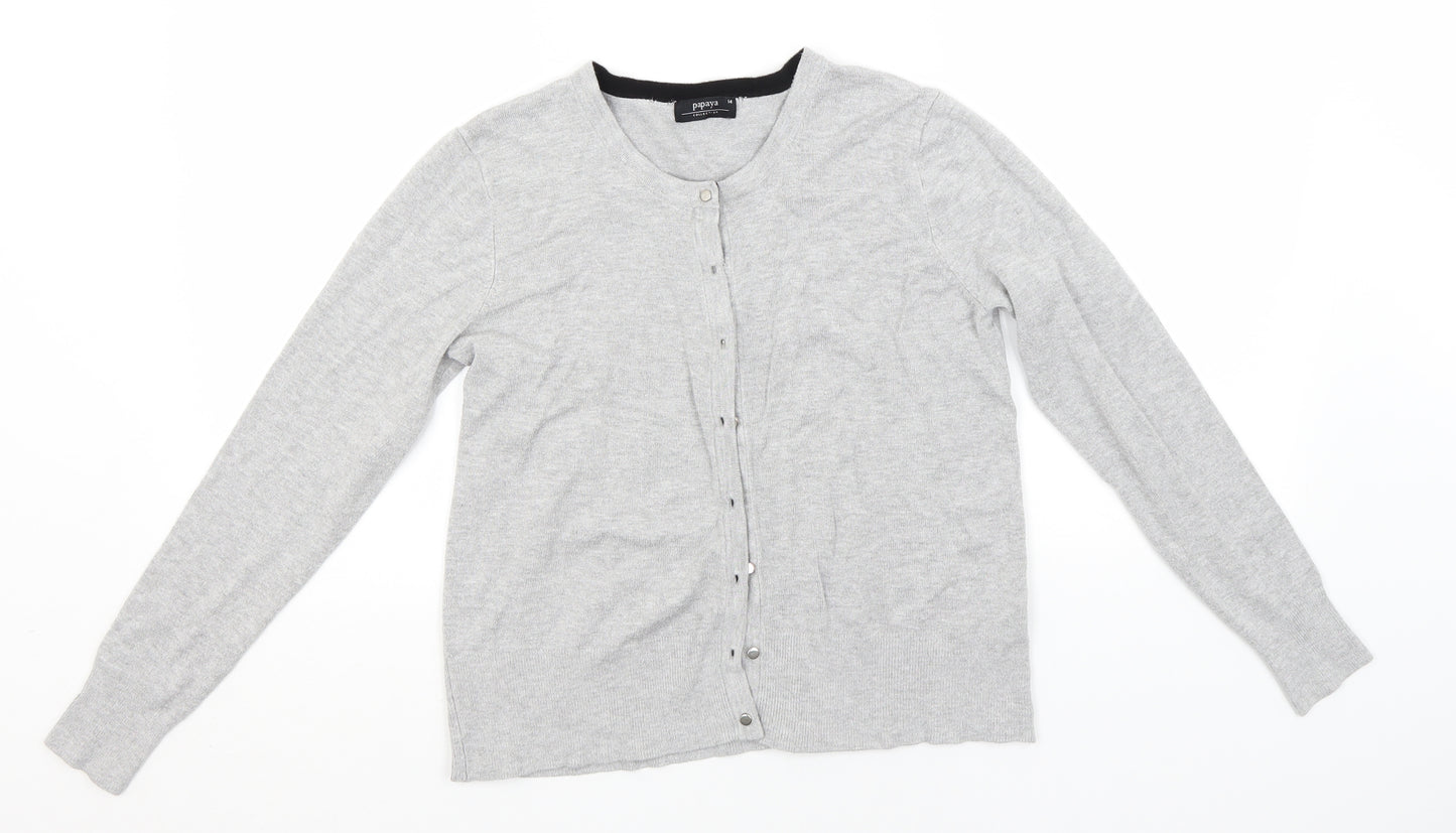 Papaya Womens Grey Round Neck  Viscose Cardigan Jumper Size 14