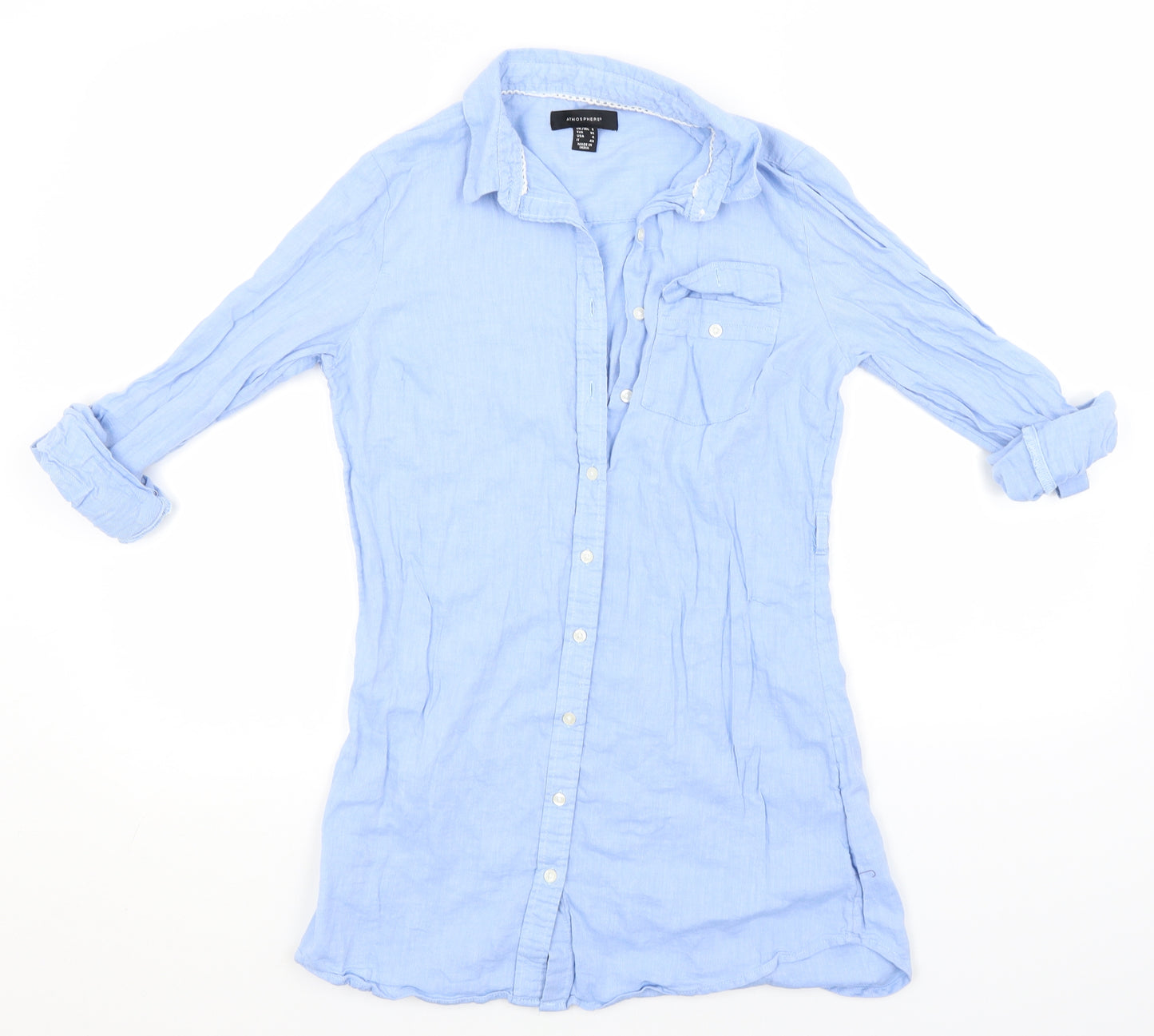Atmosphere Womens Blue  Cotton Basic Button-Up Size 8 Collared