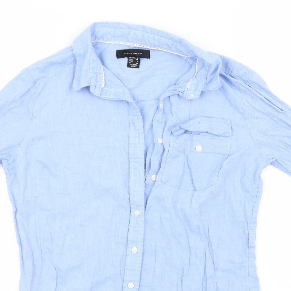 Atmosphere Womens Blue  Cotton Basic Button-Up Size 8 Collared