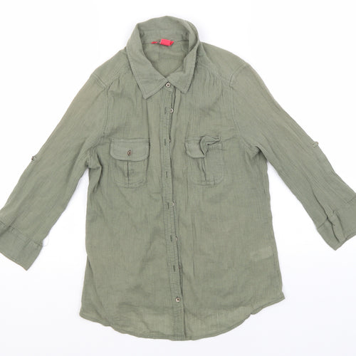 Monsoon Womens Green  Cotton Basic Button-Up Size 10 Collared