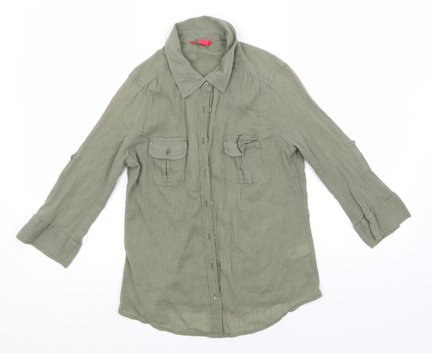 Monsoon Womens Green  Cotton Basic Button-Up Size 10 Collared