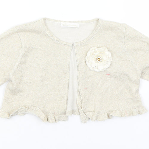 Preworn Womens Gold Round Neck  Cotton Cardigan Jumper Size 4