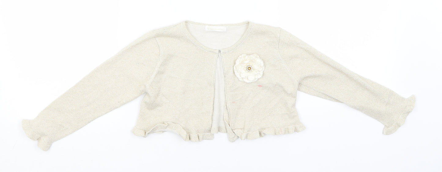 Preworn Womens Gold Round Neck  Cotton Cardigan Jumper Size 4