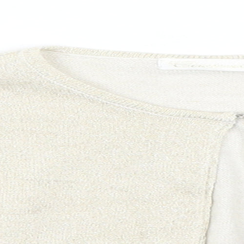 Preworn Womens Gold Round Neck  Cotton Cardigan Jumper Size 4