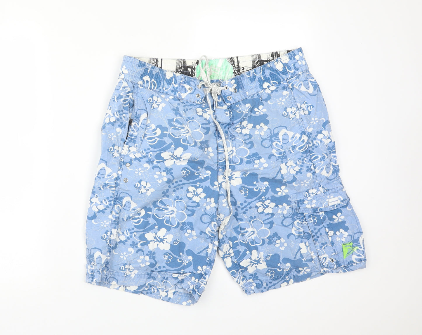 River Island Mens Blue Floral Cotton Cargo Shorts Size 32 L8 in Regular