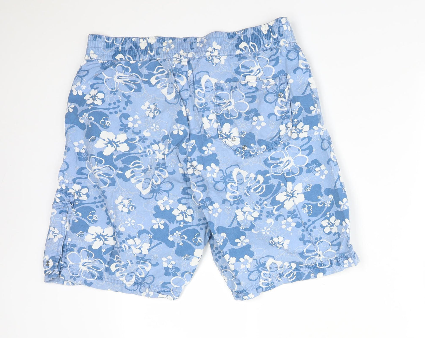 River Island Mens Blue Floral Cotton Cargo Shorts Size 32 L8 in Regular