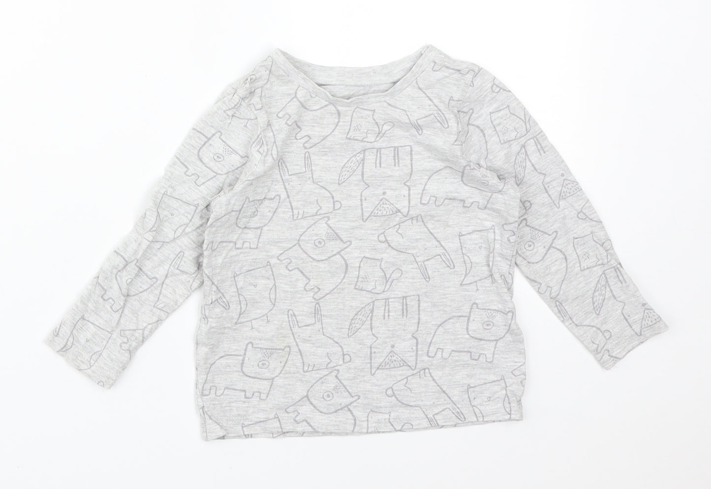 George Boys Grey Animal Print Cotton Basic T-Shirt Size 18-24 Months Round Neck  - FOX. RABBIT
