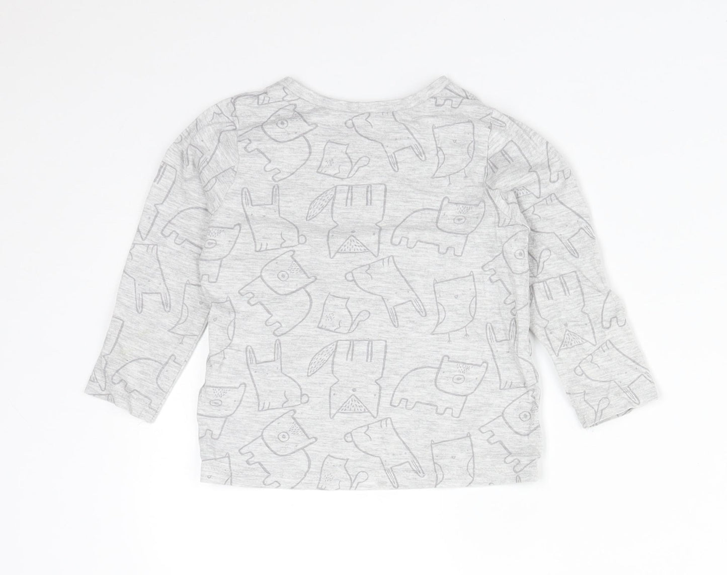 George Boys Grey Animal Print Cotton Basic T-Shirt Size 18-24 Months Round Neck  - FOX. RABBIT