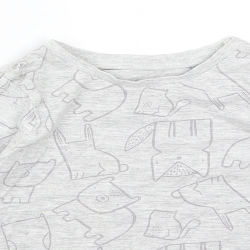 George Boys Grey Animal Print Cotton Basic T-Shirt Size 18-24 Months Round Neck  - FOX. RABBIT
