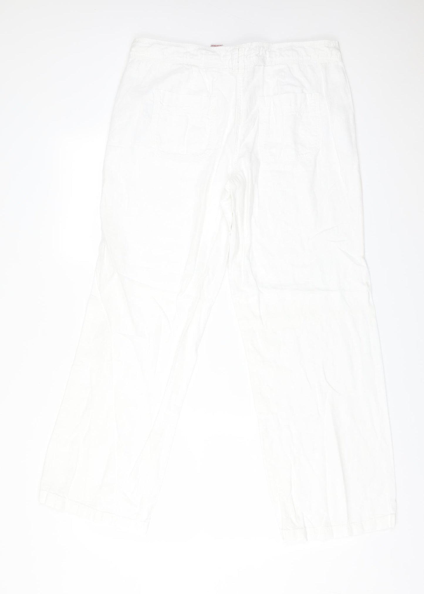 NEXT Womens White  Linen Trousers  Size 14 L30 in Regular
