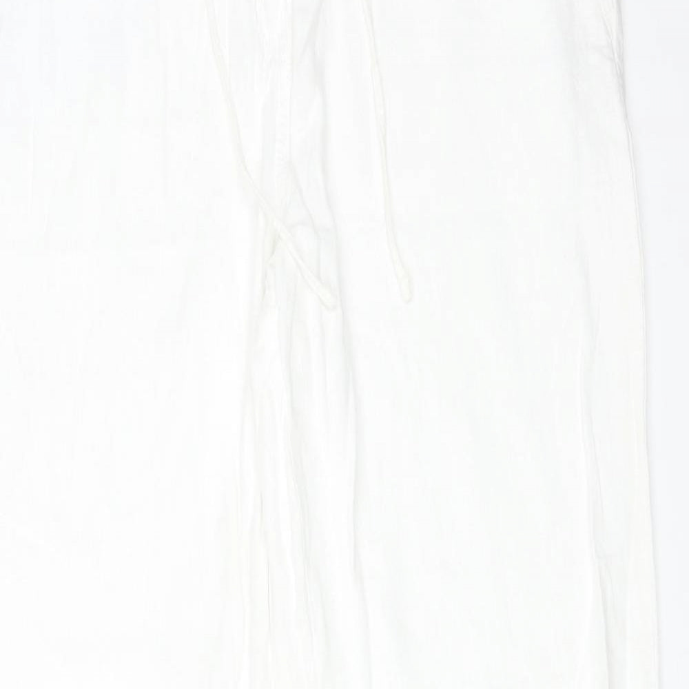 NEXT Womens White  Linen Trousers  Size 14 L30 in Regular