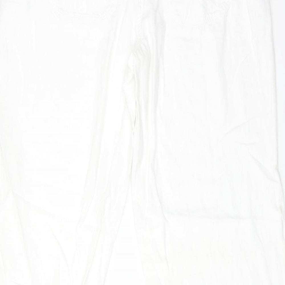 NEXT Womens White  Linen Trousers  Size 14 L30 in Regular