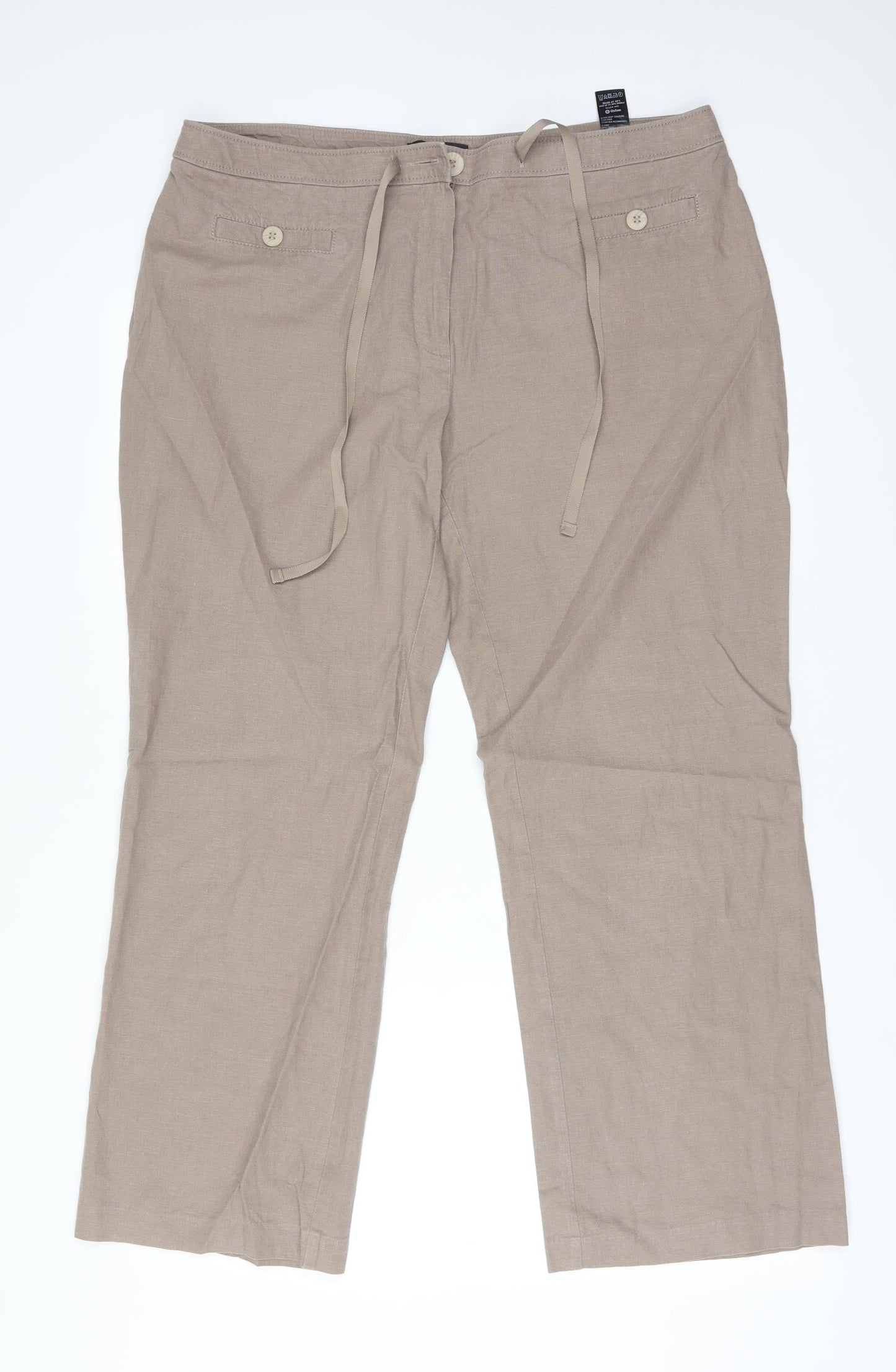 M&S Womens Brown  Linen Trousers  Size 16 L28 in Regular