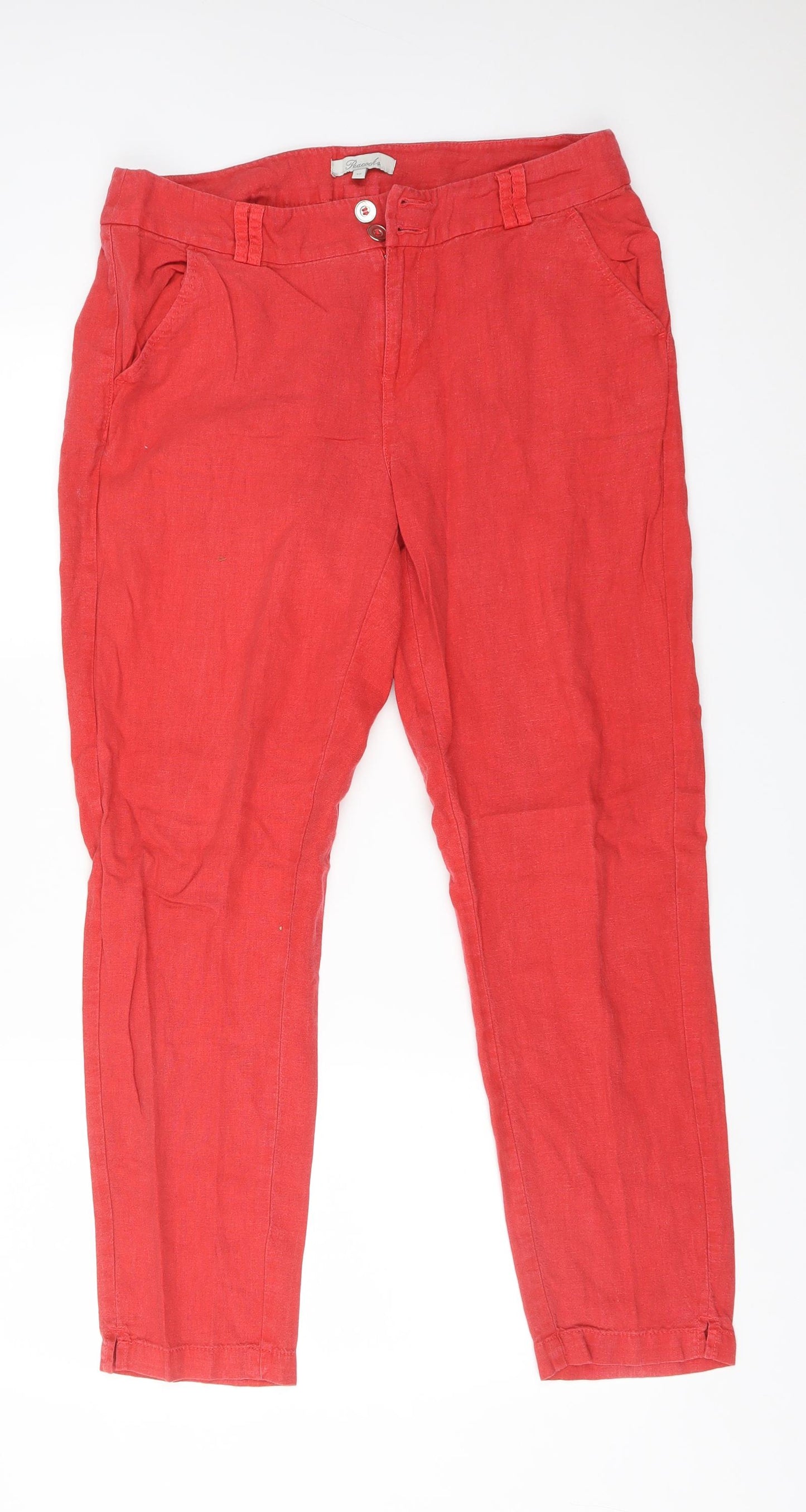 Peacocks Womens Red  Linen Trousers  Size 12 L28 in Regular