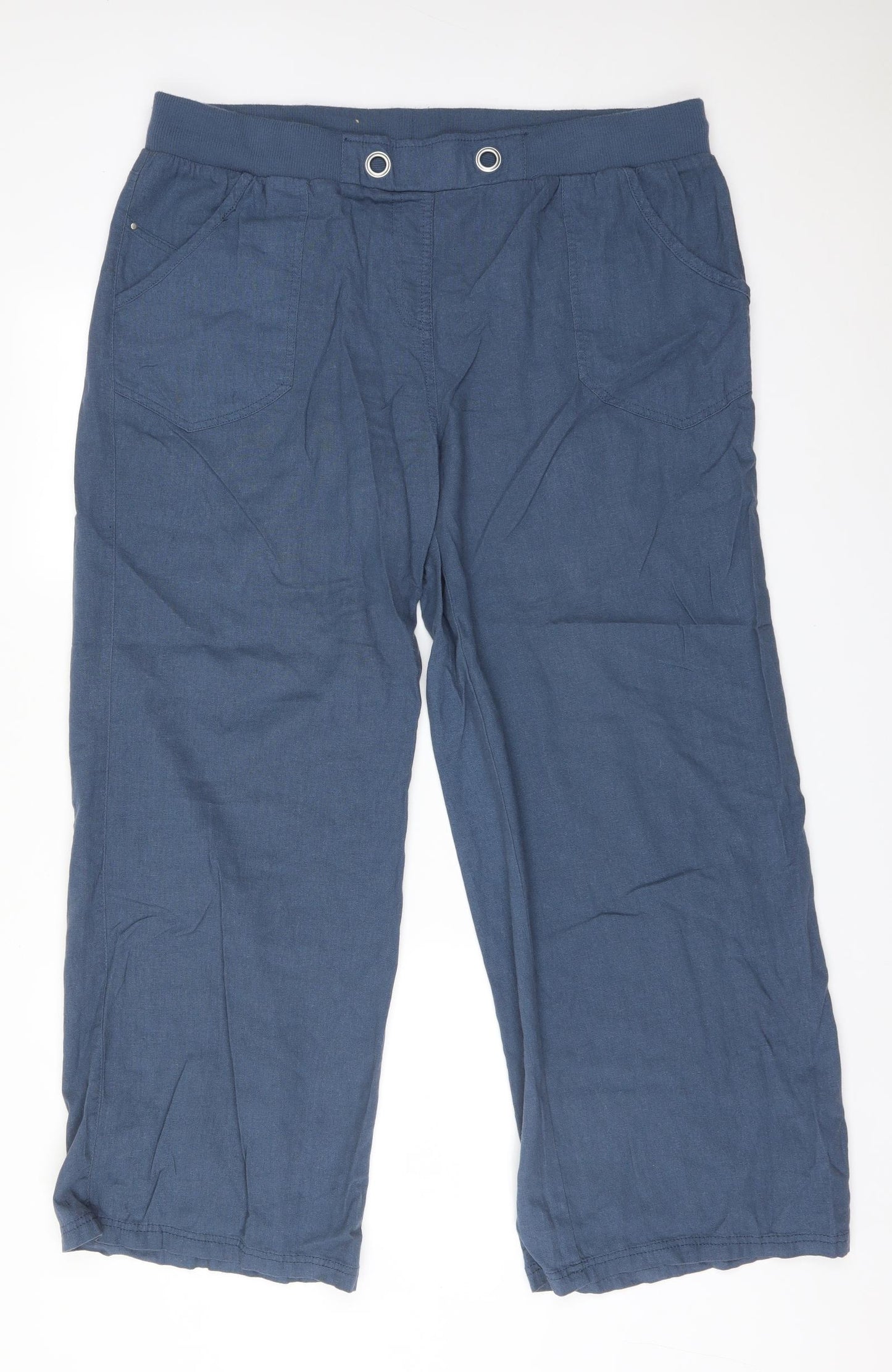Yours Womens Blue  Linen Trousers  Size 18 L30 in Regular
