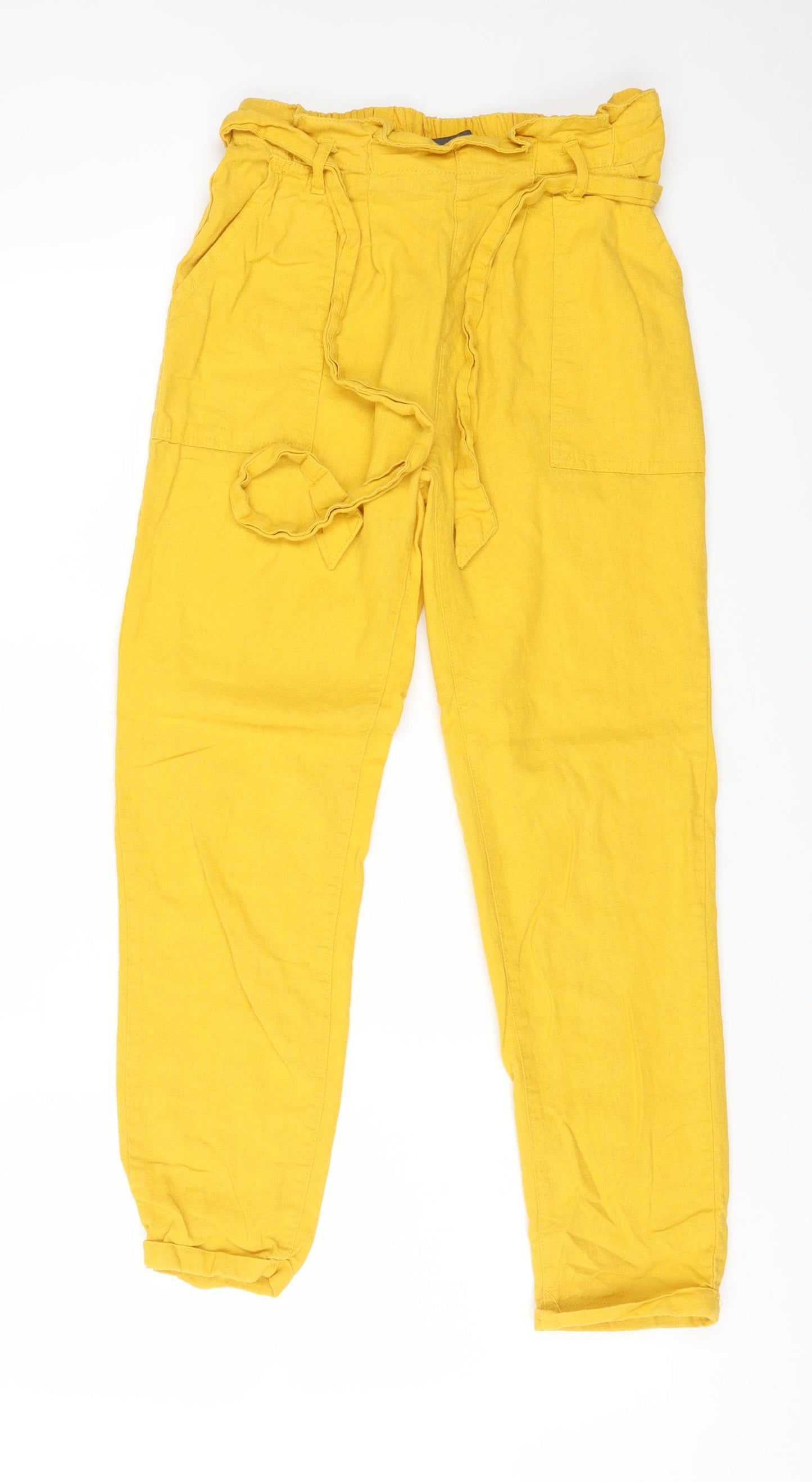 Primark Womens Yellow  Linen Trousers  Size 4 L26 in Regular