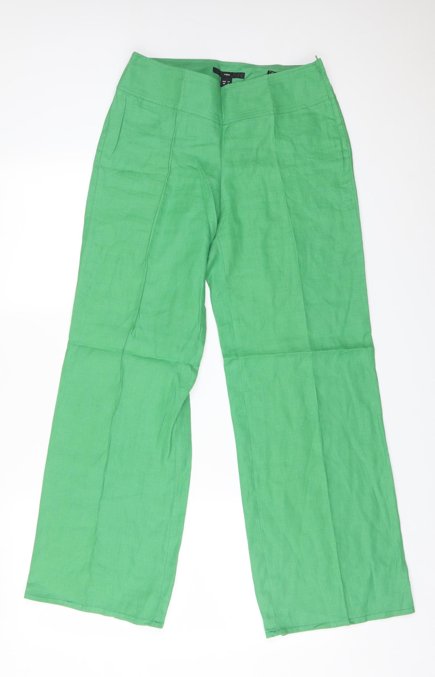 H&M Womens Green  Linen Trousers  Size 6 L30 in Regular