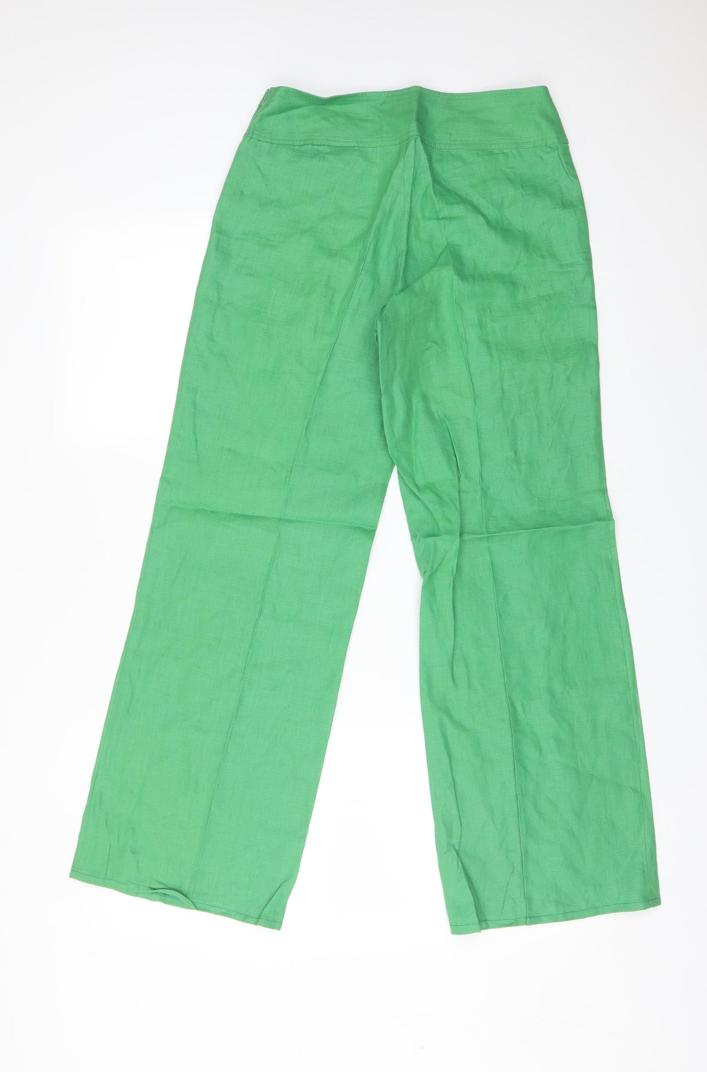 H&M Womens Green  Linen Trousers  Size 6 L30 in Regular