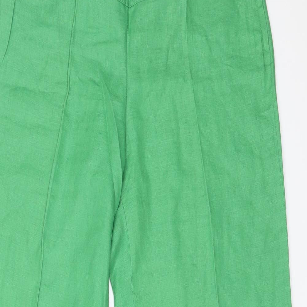 H&M Womens Green  Linen Trousers  Size 6 L30 in Regular