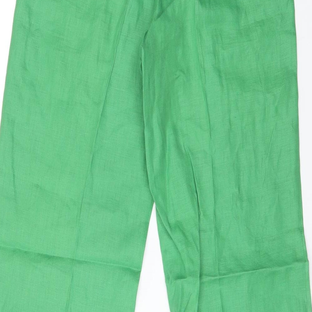 H&M Womens Green  Linen Trousers  Size 6 L30 in Regular