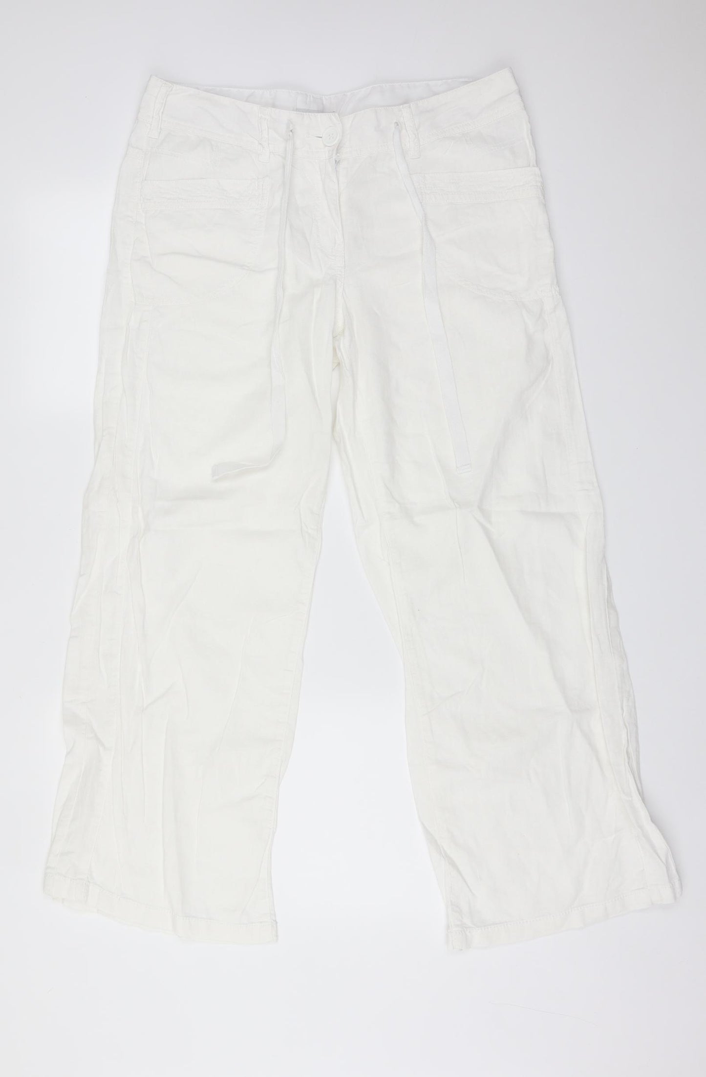 NEXT Womens White  Linen Trousers  Size 14 L30 in Regular