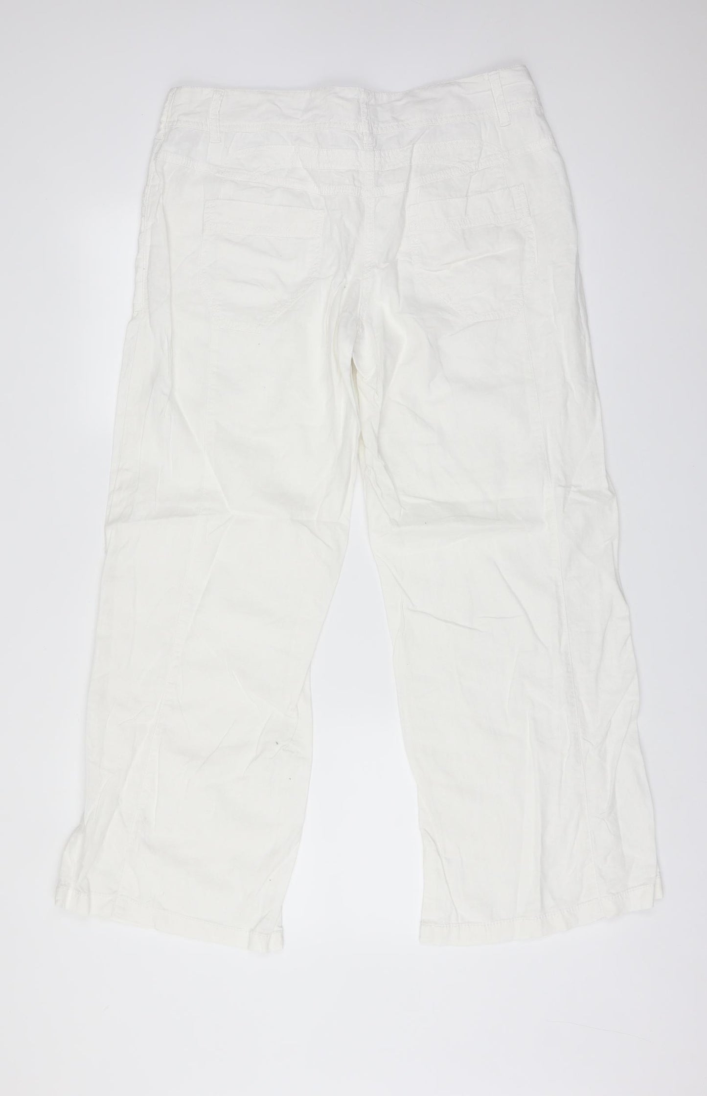 NEXT Womens White  Linen Trousers  Size 14 L30 in Regular