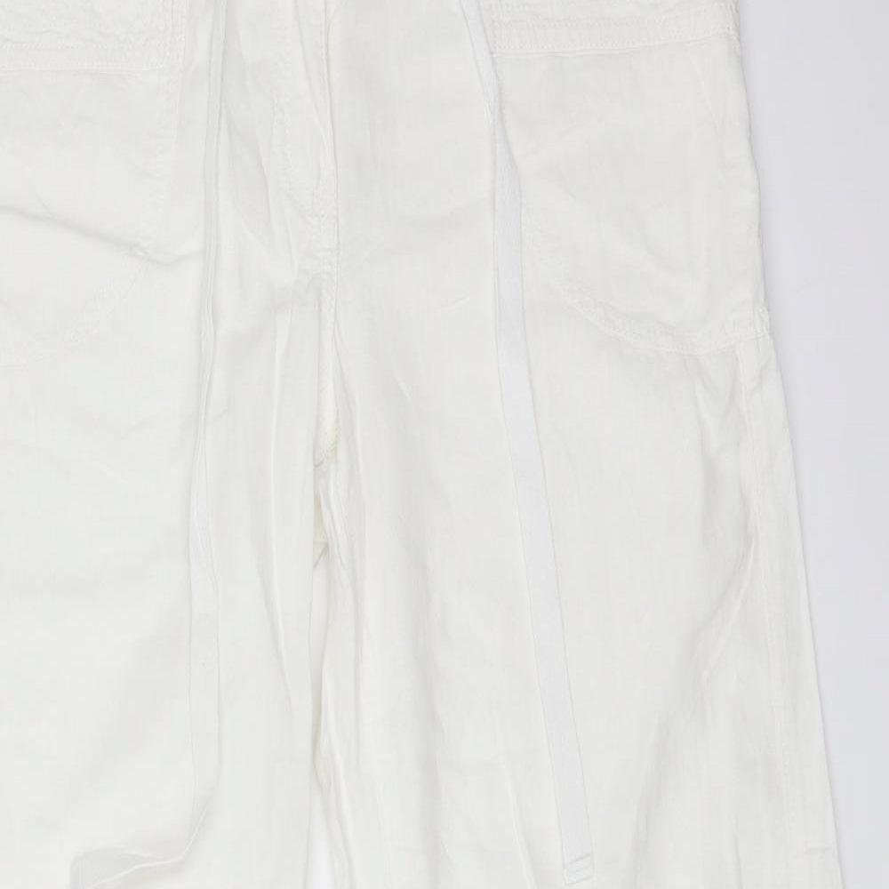 NEXT Womens White  Linen Trousers  Size 14 L30 in Regular