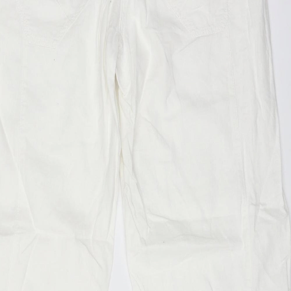 NEXT Womens White  Linen Trousers  Size 14 L30 in Regular
