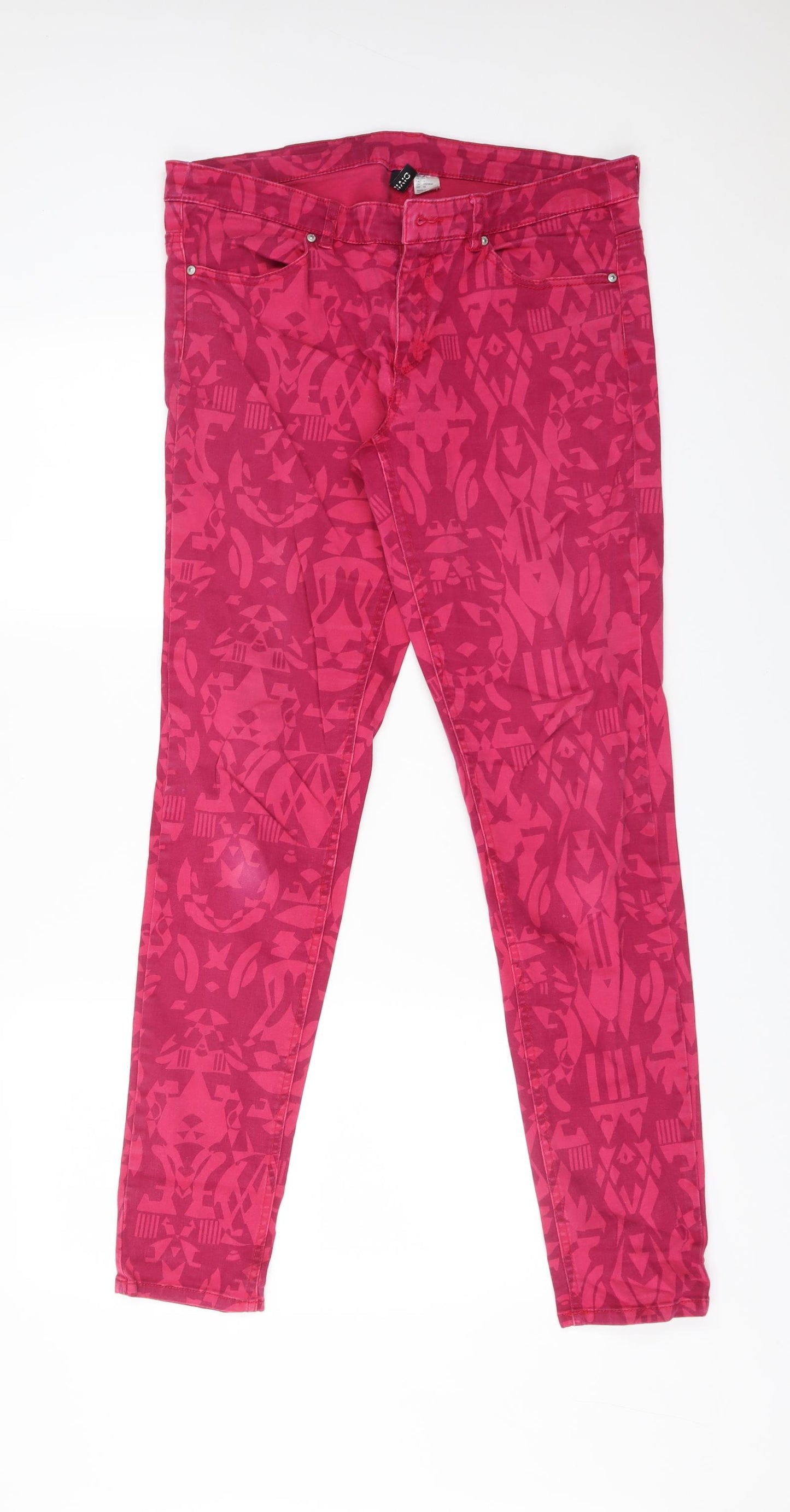 H7M Womens Pink Geometric Cotton Straight Jeans Size 16 L31 in Regular