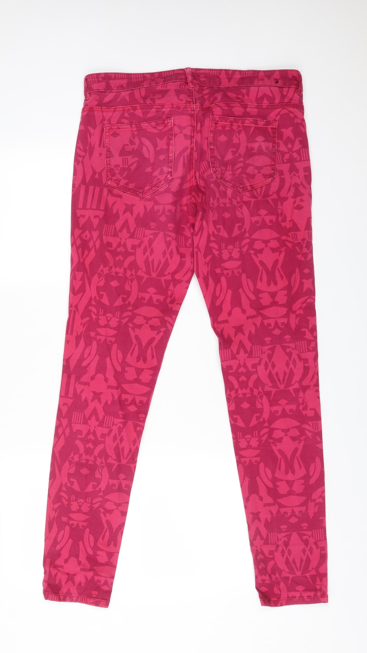 H7M Womens Pink Geometric Cotton Straight Jeans Size 16 L31 in Regular