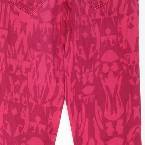 H7M Womens Pink Geometric Cotton Straight Jeans Size 16 L31 in Regular