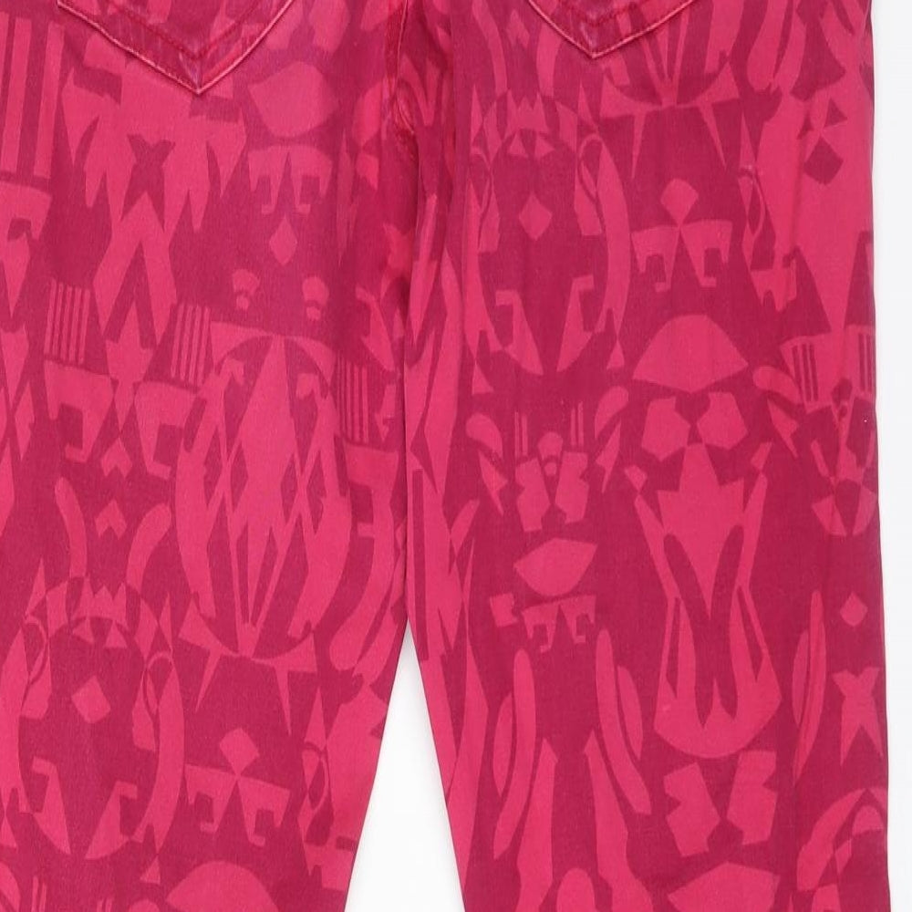 H7M Womens Pink Geometric Cotton Straight Jeans Size 16 L31 in Regular
