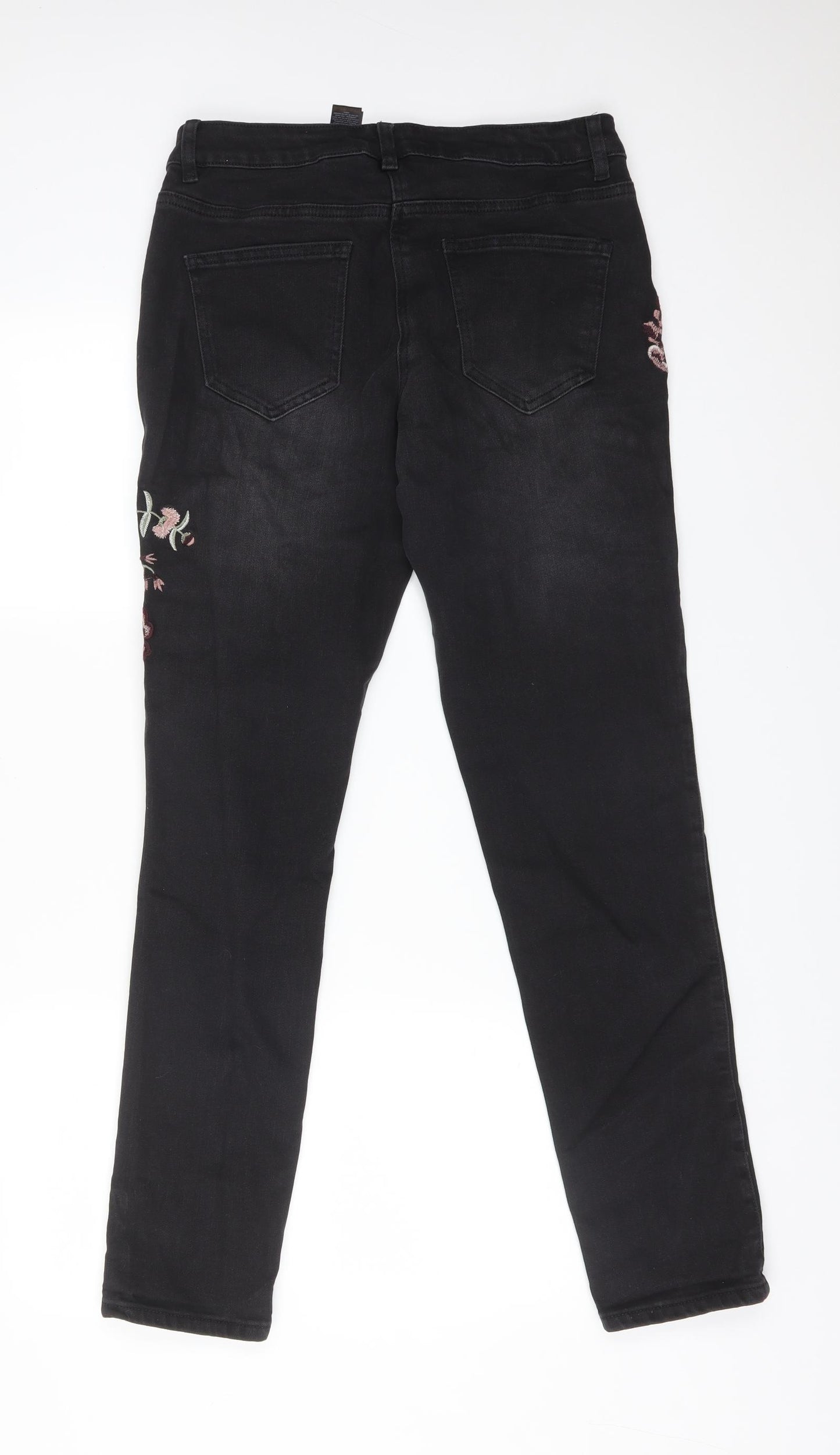 NEXT Womens Black Floral Cotton Straight Jeans Size 12 L30 in Relaxed
