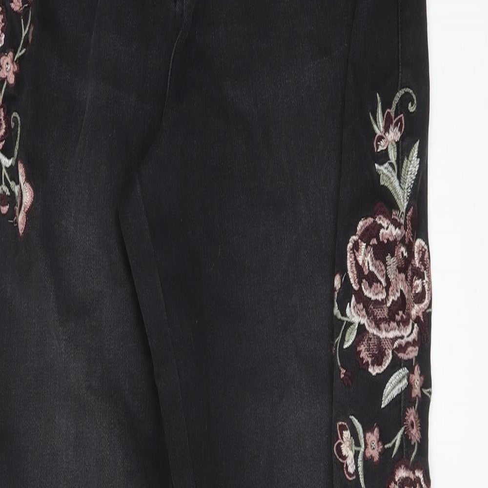 NEXT Womens Black Floral Cotton Straight Jeans Size 12 L30 in Relaxed