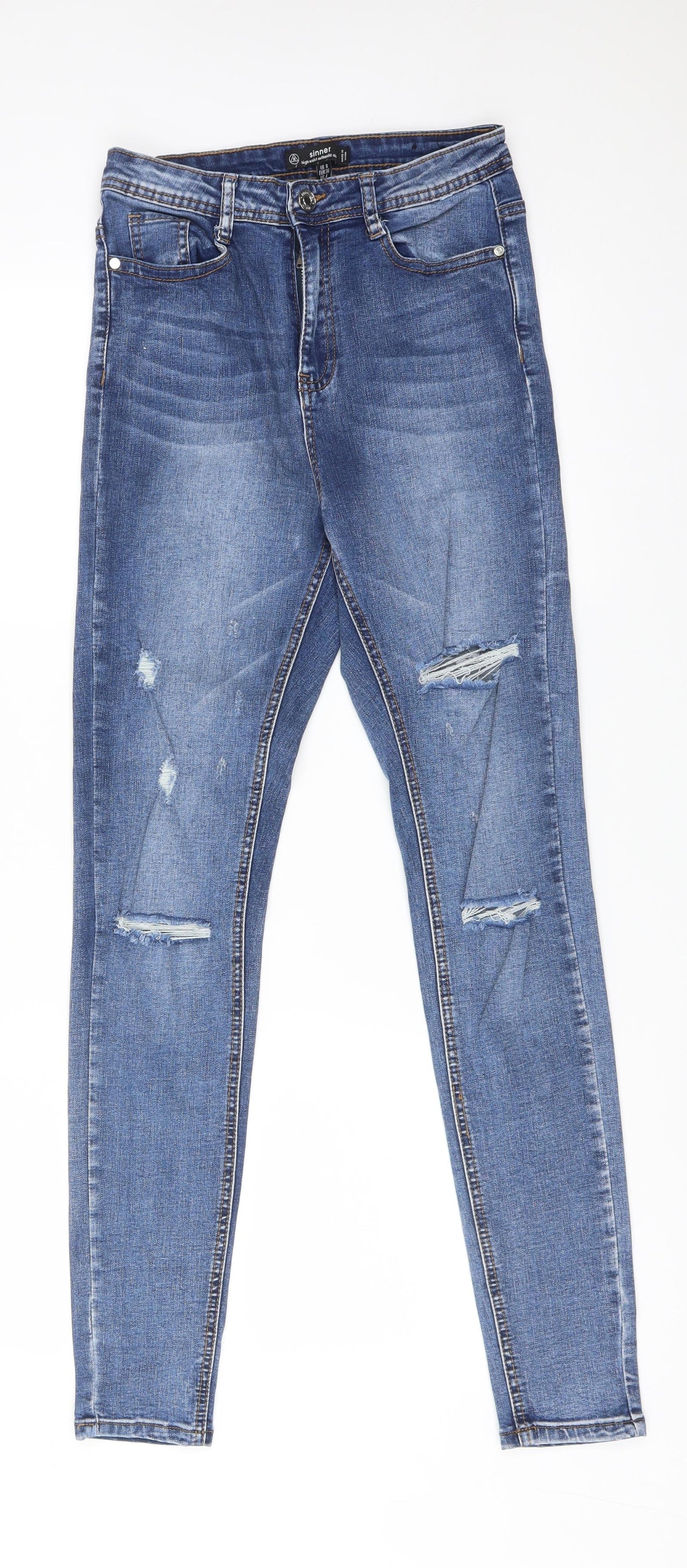 Missguided Womens Blue  Cotton Skinny Jeans Size 8 L29 in Regular